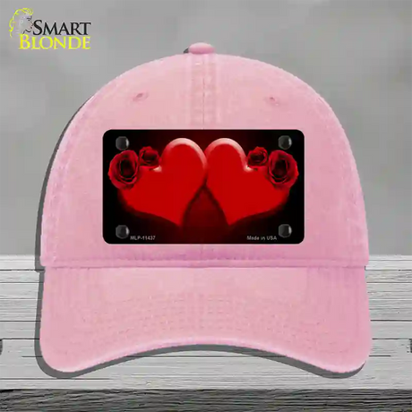 Hearts Over Roses In Red Novelty License Plate Hat Unconstructed Cotton / Pink