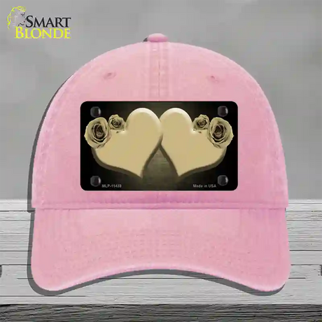 Hearts Over Roses In Gold Novelty License Plate Hat Unconstructed Cotton / Pink