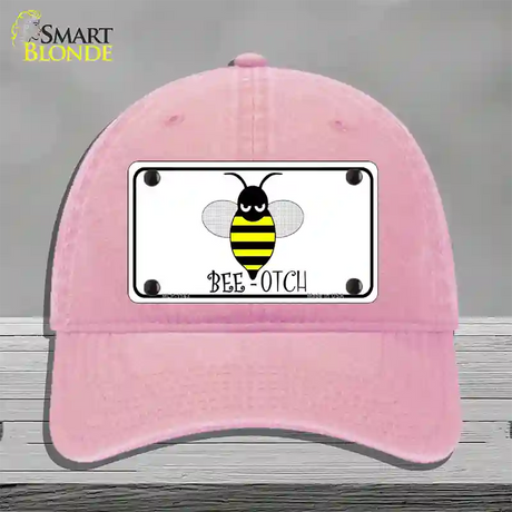 Bee-otch Novelty License Plate Hat Unconstructed Cotton / Pink