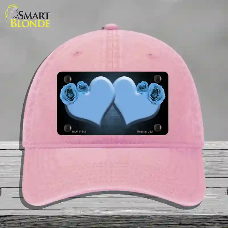 Hearts Over Roses In Light Blue Novelty License Plate Hat Unconstructed Cotton / Pink