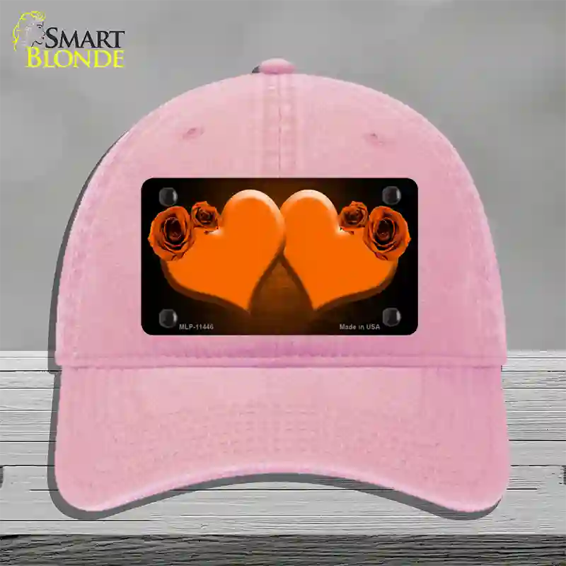 Hearts Over Roses In Orange Novelty License Plate Hat Unconstructed Cotton / Pink