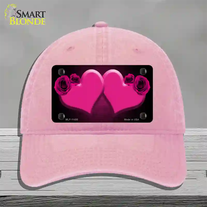 Hearts Over Roses In Pink Novelty License Plate Hat Unconstructed Cotton / Pink