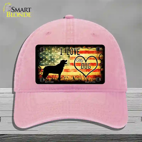 I Love My Dog Novelty License Plate Hat Unconstructed Cotton / Pink