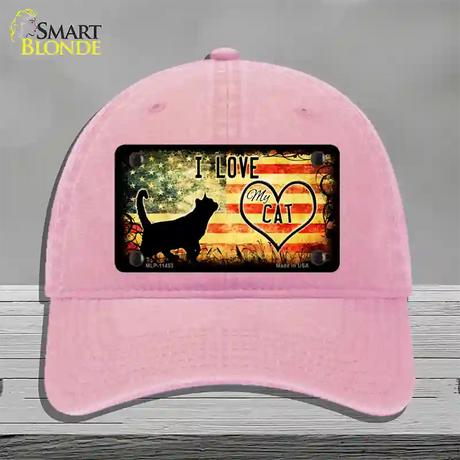 I Love My Cat Novelty License Plate Hat Unconstructed Cotton / Pink