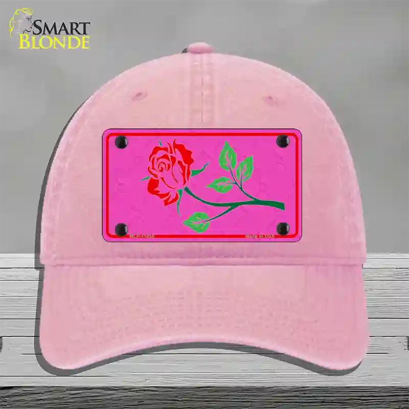 Illustrated Rose On Pink Chaise Lounge Novelty License Plate Hat Unconstructed Cotton / Pink