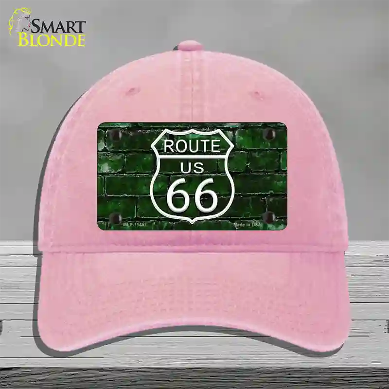 Route 66 Green Brick Wall Novelty License Plate Hat Unconstructed Cotton / Pink