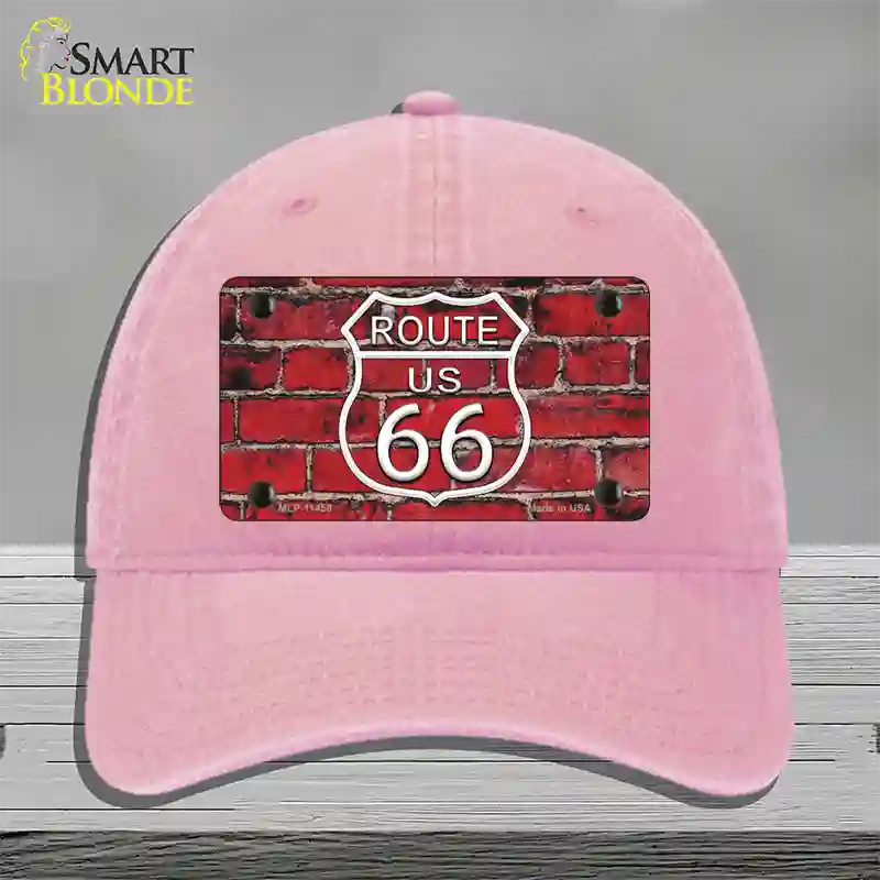 Route 66 Red Brick Wall Novelty License Plate Hat Unconstructed Cotton / Pink