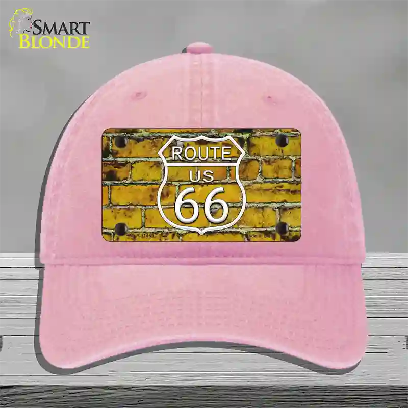 Route 66 Yellow Brick Wall Novelty License Plate Hat Unconstructed Cotton / Pink