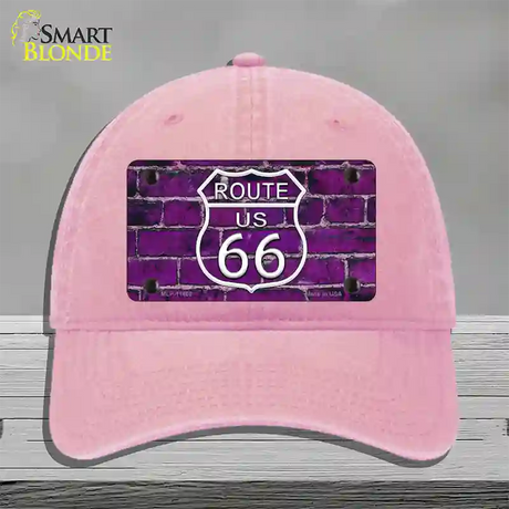 Route 66 Purple Brick Wall Novelty License Plate Hat Unconstructed Cotton / Pink