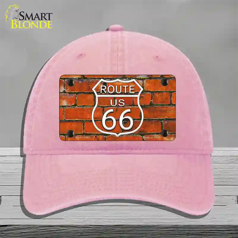 Route 66 Orange Brick Wall Novelty License Plate Hat Unconstructed Cotton / Pink