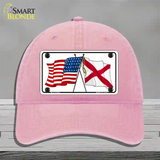 Alabama Crossed US Flag Novelty License Plate Hat Unconstructed Cotton / Pink