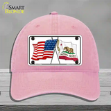 California Crossed US Flag Novelty License Plate Hat Unconstructed Cotton / Pink