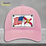 Florida Crossed US Flag Novelty License Plate Hat Unconstructed Cotton / Pink