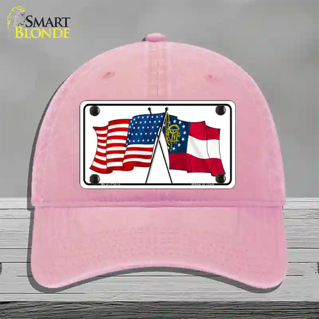 Georgia Crossed US Flag Novelty License Plate Hat Unconstructed Cotton / Pink