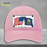 Idaho Crossed US Flag Novelty License Plate Hat Unconstructed Cotton / Pink