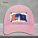 Indiana Crossed US Flag Novelty License Plate Hat Unconstructed Cotton / Pink