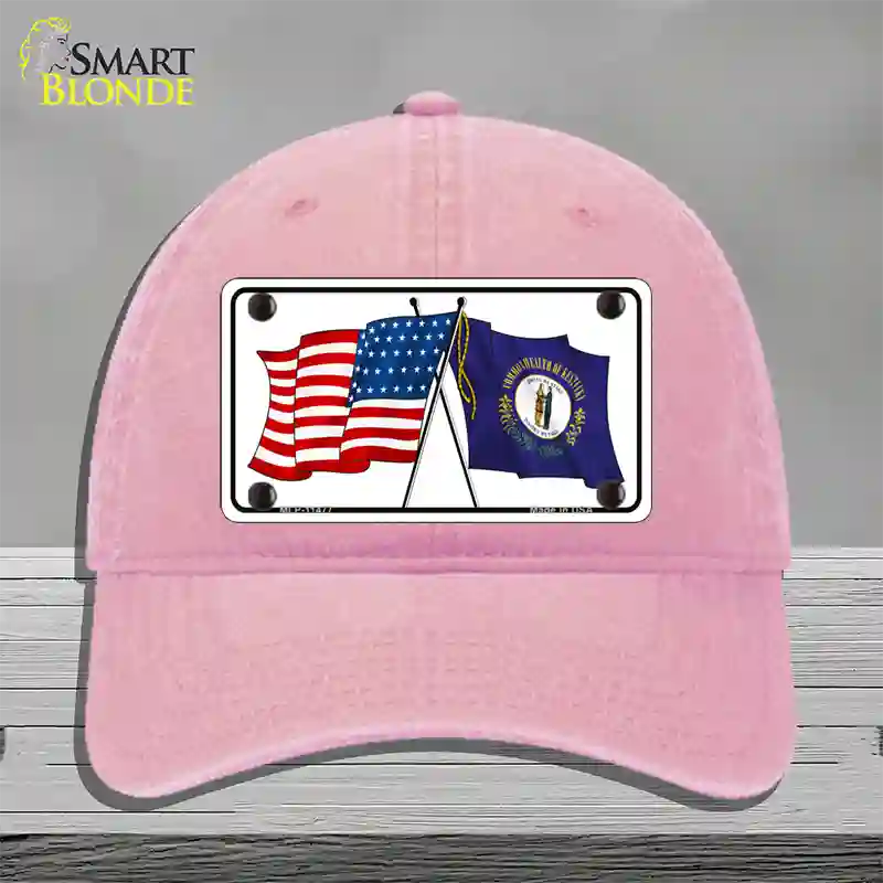 Kentucky Crossed US Flag Novelty License Plate Hat Unconstructed Cotton / Pink