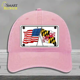 Maryland Crossed US Flag Novelty License Plate Hat Unconstructed Cotton / Pink