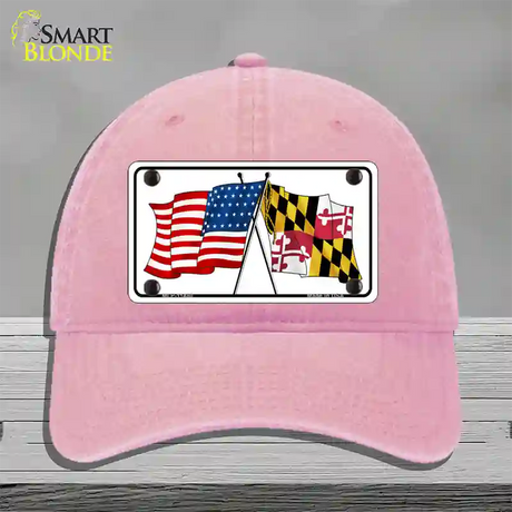 Maryland Crossed US Flag Novelty License Plate Hat Unconstructed Cotton / Pink