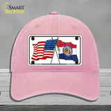 Missouri Crossed US Flag Novelty License Plate Hat Unconstructed Cotton / Pink