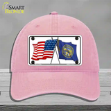 Nebraska Crossed US Flag Novelty License Plate Hat Unconstructed Cotton / Pink