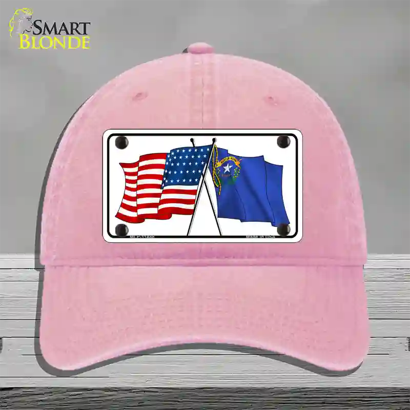 Nevada Crossed US Flag Novelty License Plate Hat Unconstructed Cotton / Pink