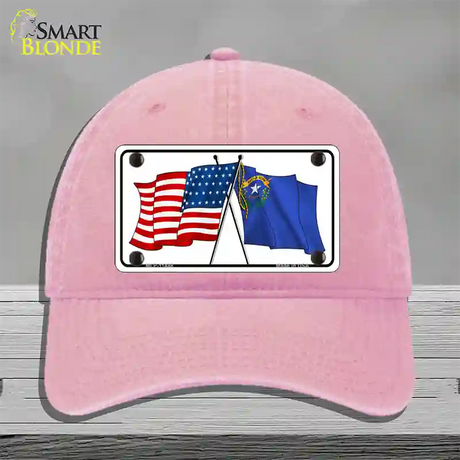 Nevada Crossed US Flag Novelty License Plate Hat Unconstructed Cotton / Pink