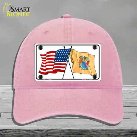 New Jersey Crossed US Flag Novelty License Plate Hat Unconstructed Cotton / Pink