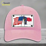 North Carolina Crossed US Flag Novelty License Plate Hat Unconstructed Cotton / Pink