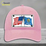 Oklahoma Crossed US Flag Novelty License Plate Hat Unconstructed Cotton / Pink