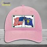 Oregon Crossed US Flag Novelty License Plate Hat Unconstructed Cotton / Pink