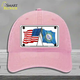 South Dakota Crossed US Flag Novelty License Plate Hat Unconstructed Cotton / Pink