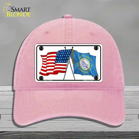 South Dakota Crossed US Flag Novelty License Plate Hat Unconstructed Cotton / Pink