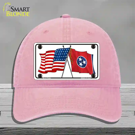 Tennessee Crossed US Flag Novelty License Plate Hat Unconstructed Cotton / Pink