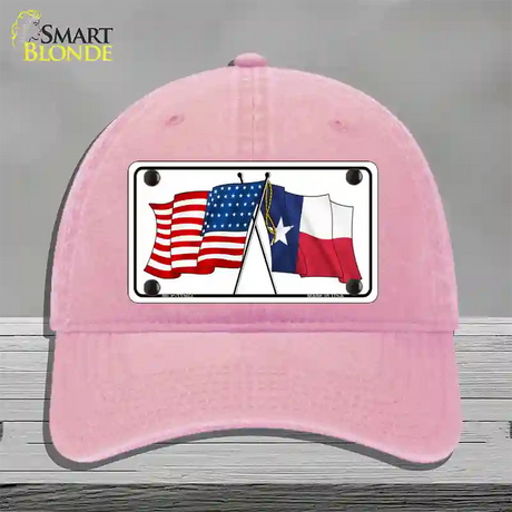 Texas Crossed US Flag Novelty License Plate Hat Unconstructed Cotton / Pink