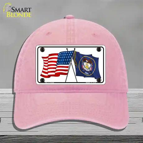 Utah Crossed US Flag Novelty License Plate Hat Unconstructed Cotton / Pink