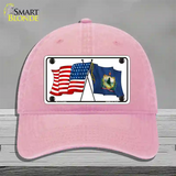 Vermont Crossed US Flag Novelty License Plate Hat Unconstructed Cotton / Pink