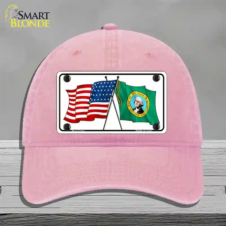 Washington Crossed US Flag Novelty License Plate Hat Unconstructed Cotton / Pink