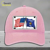 Wisconsin Crossed US Flag Novelty License Plate Hat Unconstructed Cotton / Pink