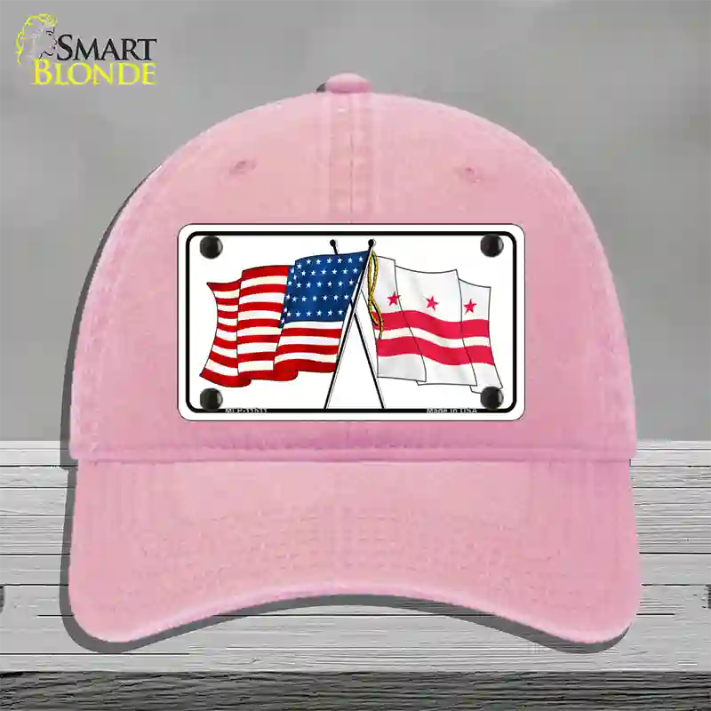 Washington DC Crossed US Flag Novelty License Plate Hat Unconstructed Cotton / Pink