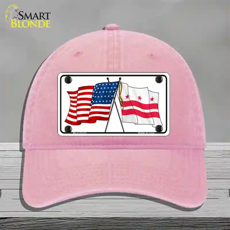 Washington DC Crossed US Flag Novelty License Plate Hat Unconstructed Cotton / Pink