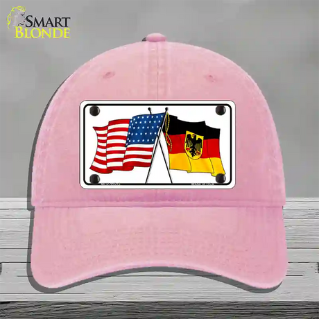 Germany Crossed US Flag Novelty License Plate Hat Unconstructed Cotton / Pink