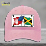 Jamaica Crossed US Flag Novelty License Plate Hat Unconstructed Cotton / Pink