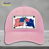 Australia Crossed US Flag Novelty License Plate Hat Unconstructed Cotton / Pink