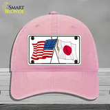 Japan Crossed US Flag Novelty License Plate Hat Unconstructed Cotton / Pink