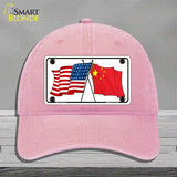 China Crossed US Flag Novelty License Plate Hat Unconstructed Cotton / Pink