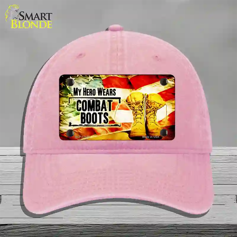 My Hero Wears Combat Boots Novelty License Plate Hat Unconstructed Cotton / Pink