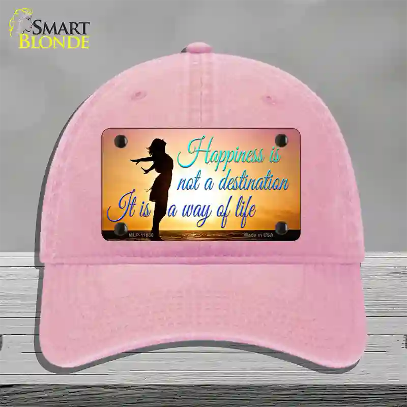 Happiness Way Of Life Sunset Novelty License Plate Hat Unconstructed Cotton / Pink