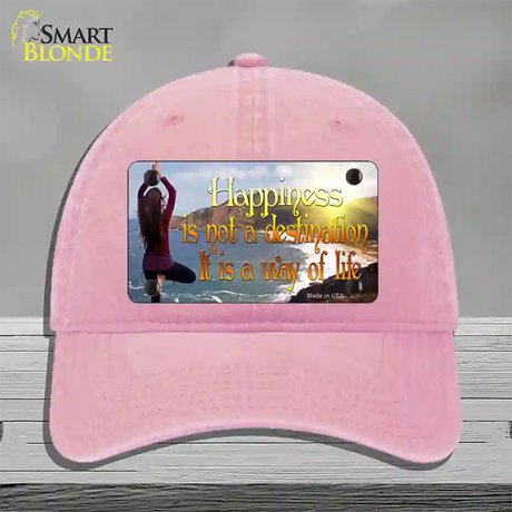 Happiness Way Of Life Yoga Novelty License Plate Hat Unconstructed Cotton / Pink