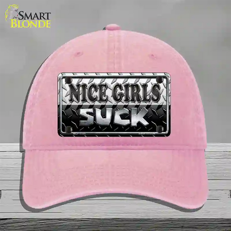 Nice Girls Suck Novelty License Plate Hat Unconstructed Cotton / Pink